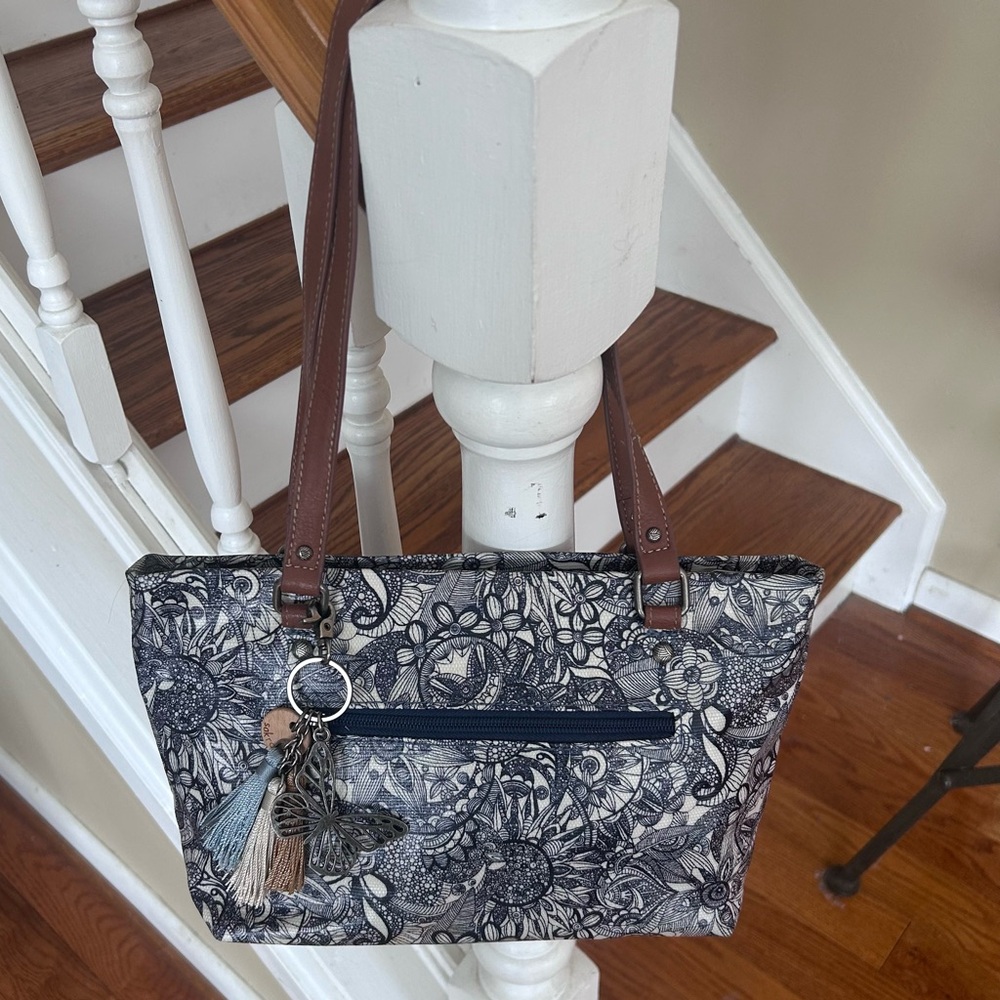 Sakroots Artist Circle Dark Blue Poly Coated Canvas Shoulder Purse Charms Boho